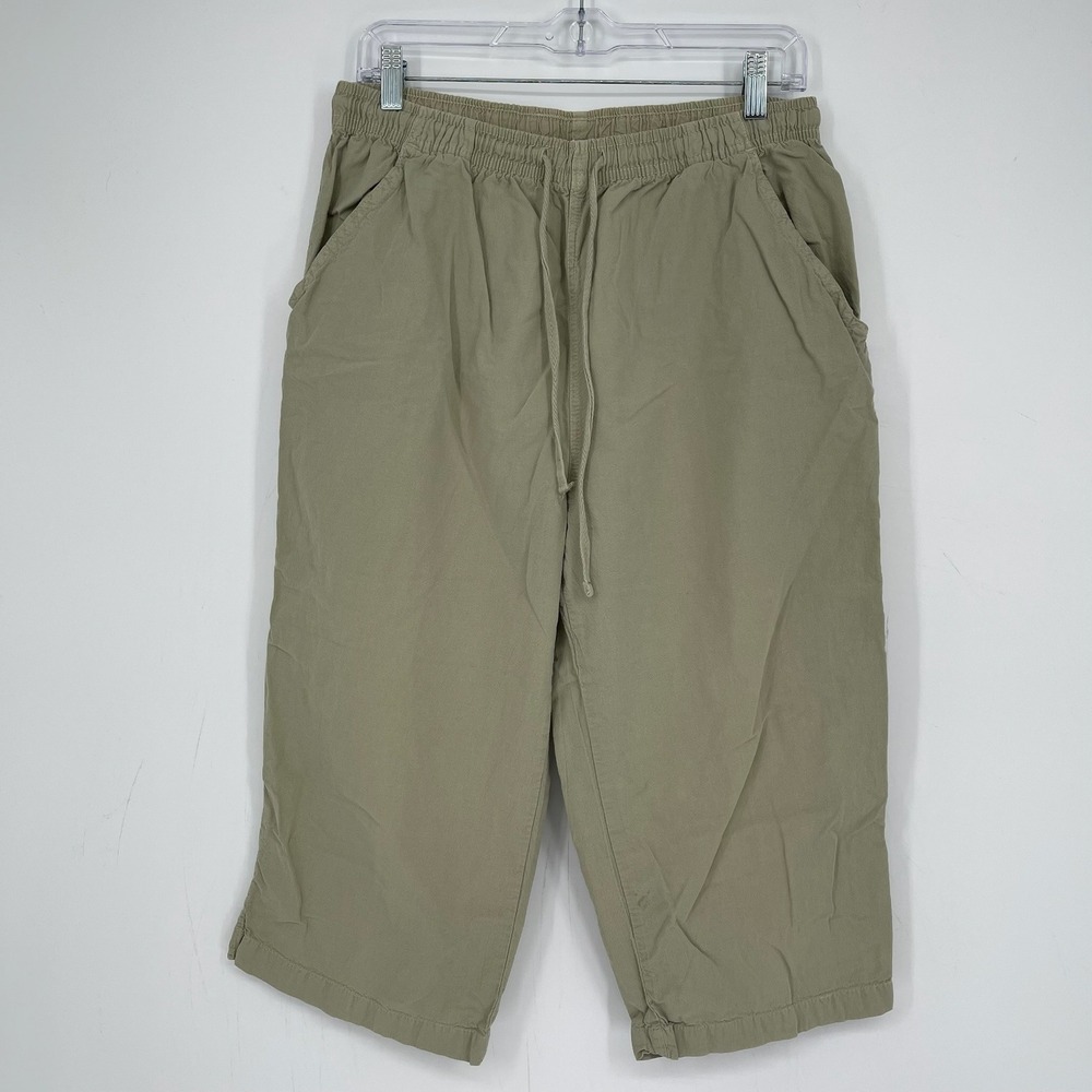 Pappagallo Women's Sage Green Cotton Elastic Waist Drawstring Crop Pants Size L